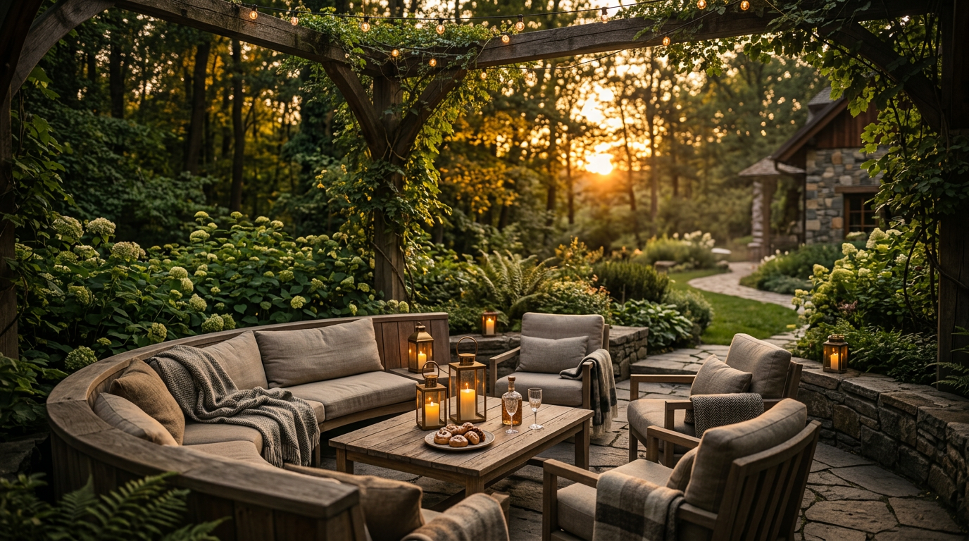 Zahradní lounge při zlaté hodině