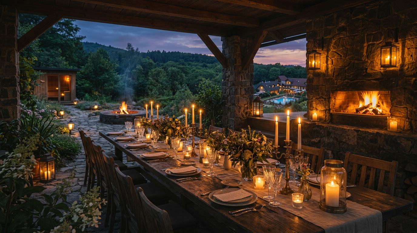 Večerní hostina s výhledem do přírody